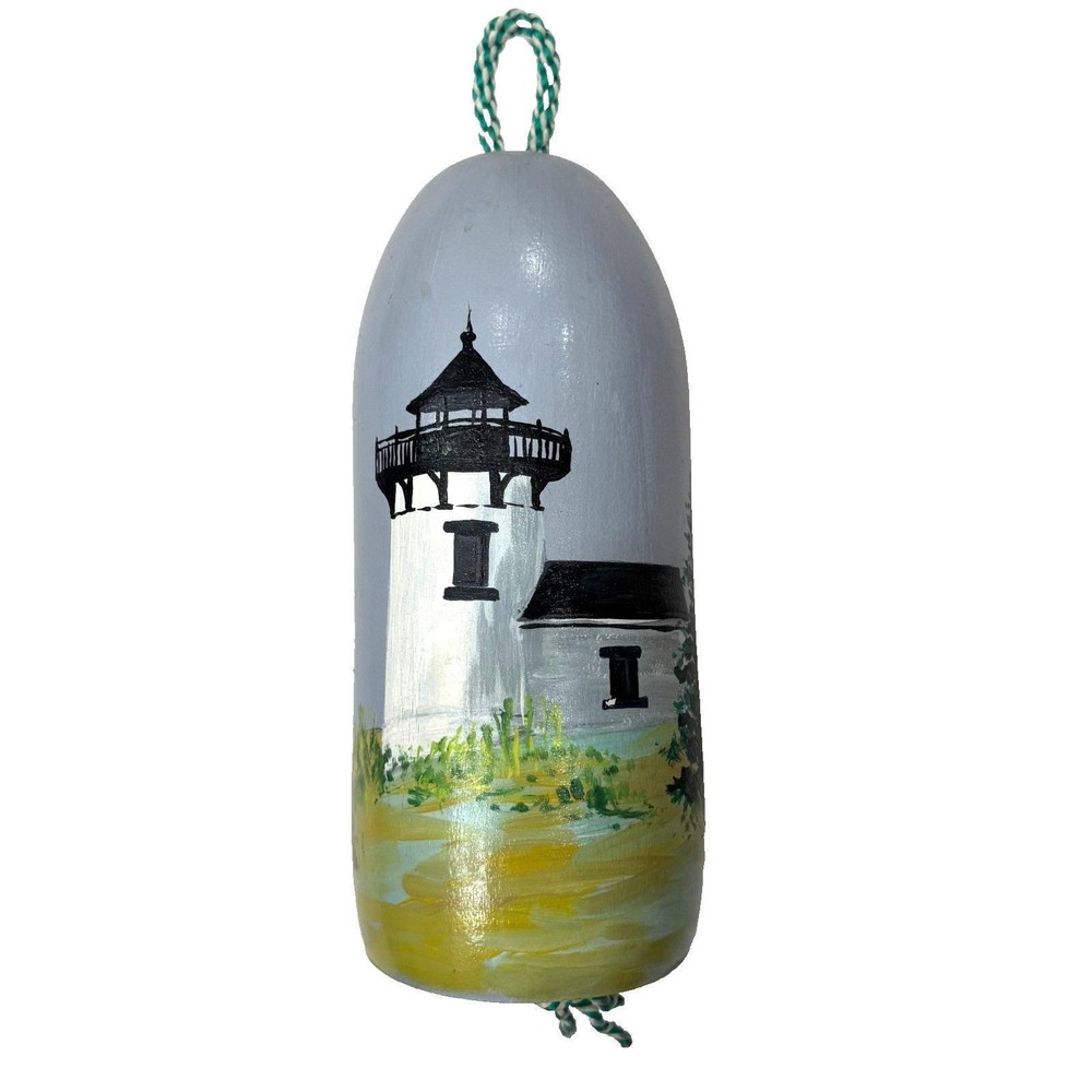 Hand Painted Lighthouse Fisherman Buoy 13" x 5" Unknown Artist